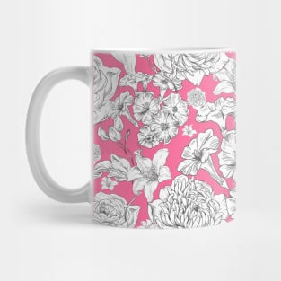 Vintage white flower in pink heart Mug